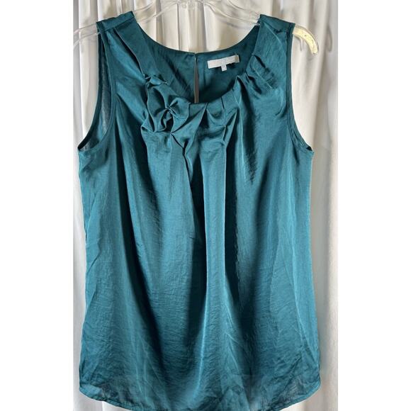 Violet & Claire Sleeveless Scrunched Front Blouse Teal M career preppy 73-46 - Picture 10 of 13
